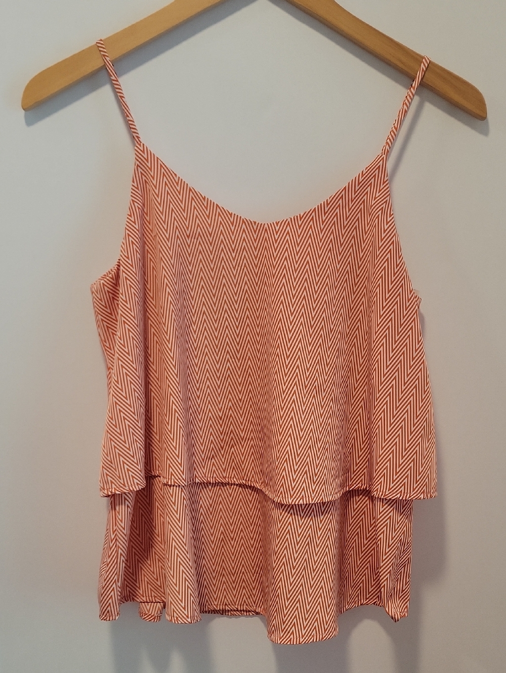 Miami Orange and White Chevron Flowy Tiered Blouse Size S